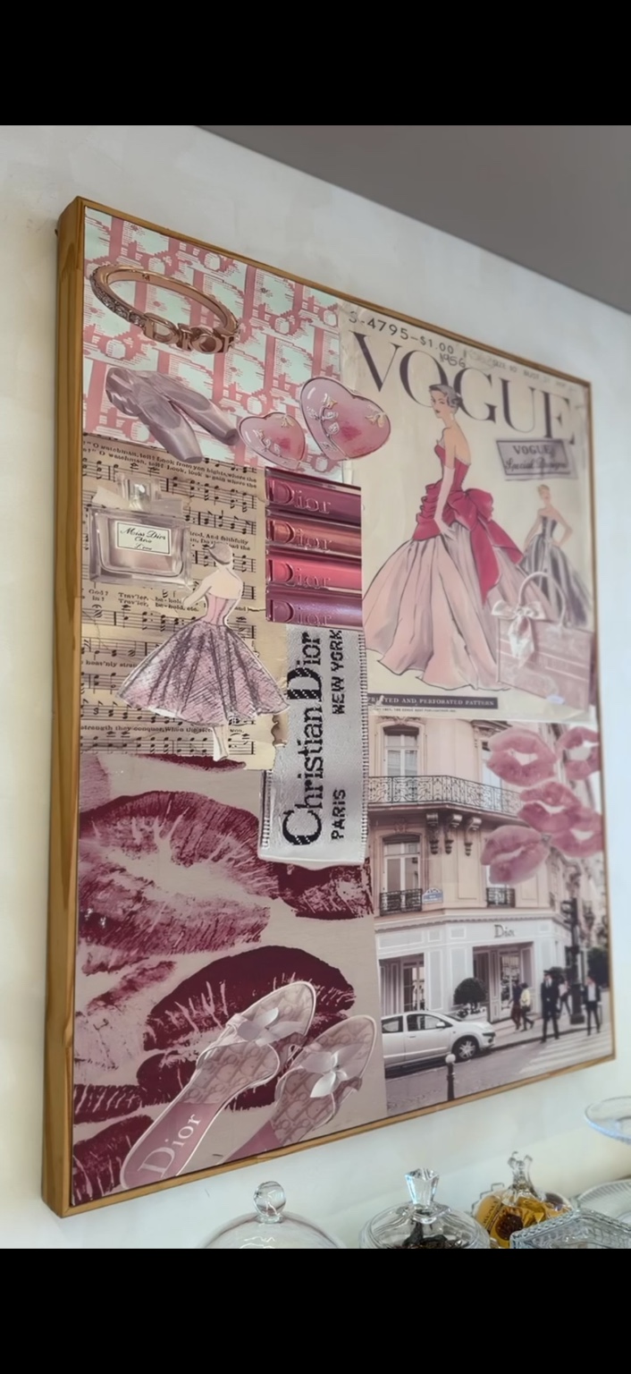 Quadro de referências de moda e beleza em tons rosados e vintage